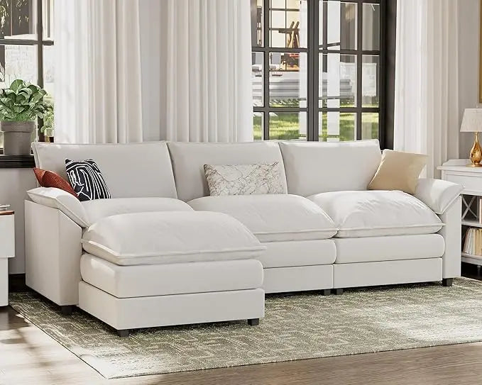 Modern Deep L-Shaped Sectional Sofa with Reversible Ottoman