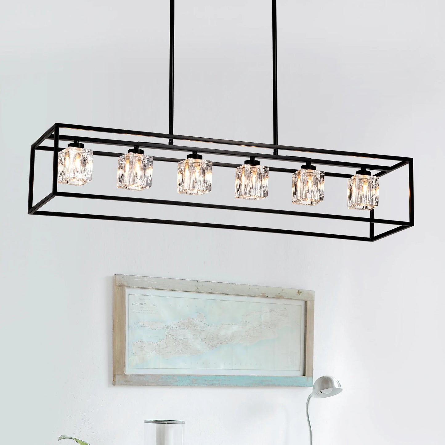 6-Light Modern Farmhouse Crystal Pendant Light Fixture