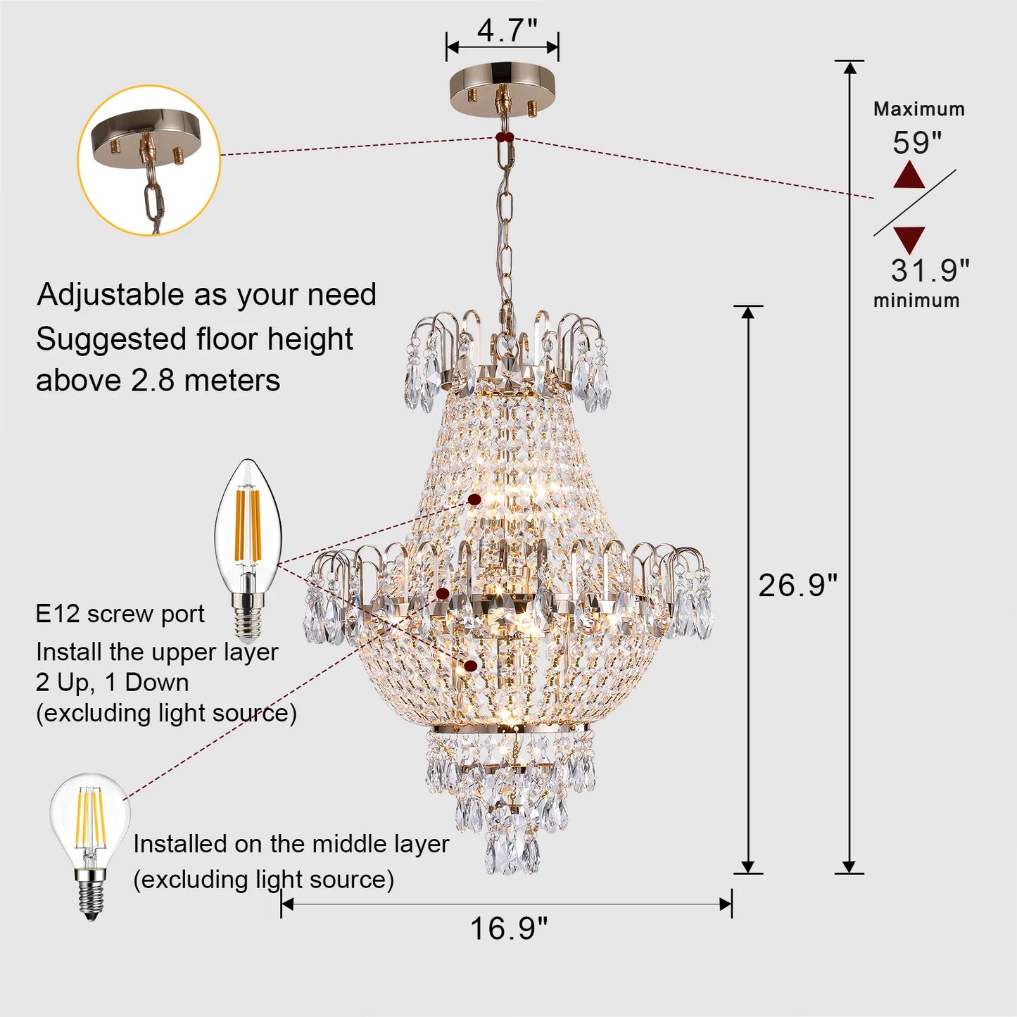 16.9" Luxury Retro Crystal Chandelier