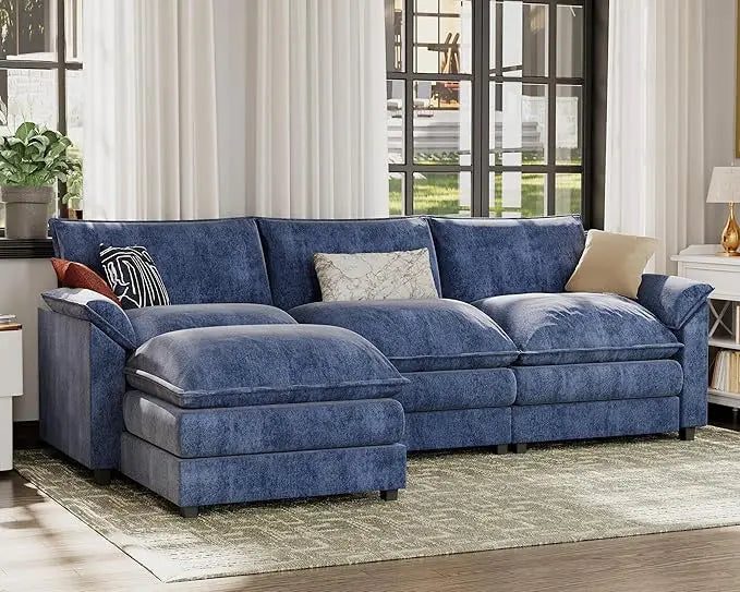 Modern Deep L-Shaped Sectional Sofa with Reversible Ottoman