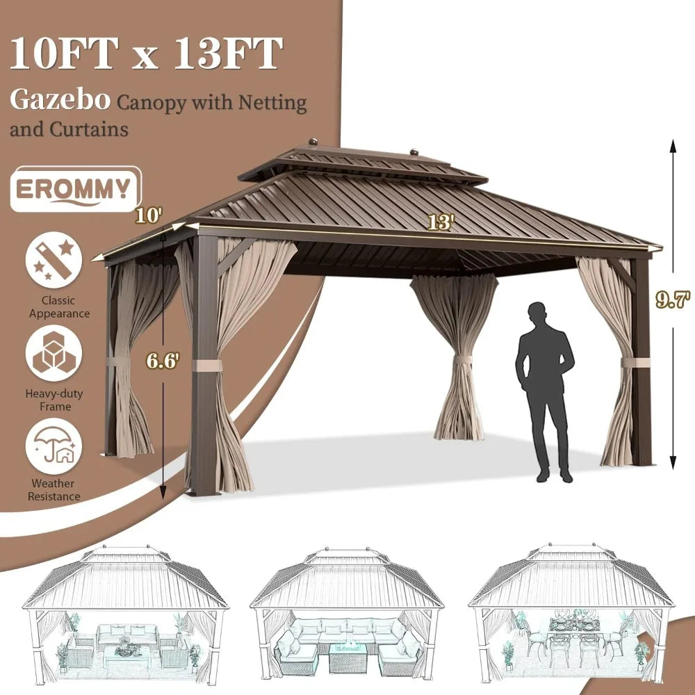 10' x 13' Hardtop Gazebo with Double Roof Pergola