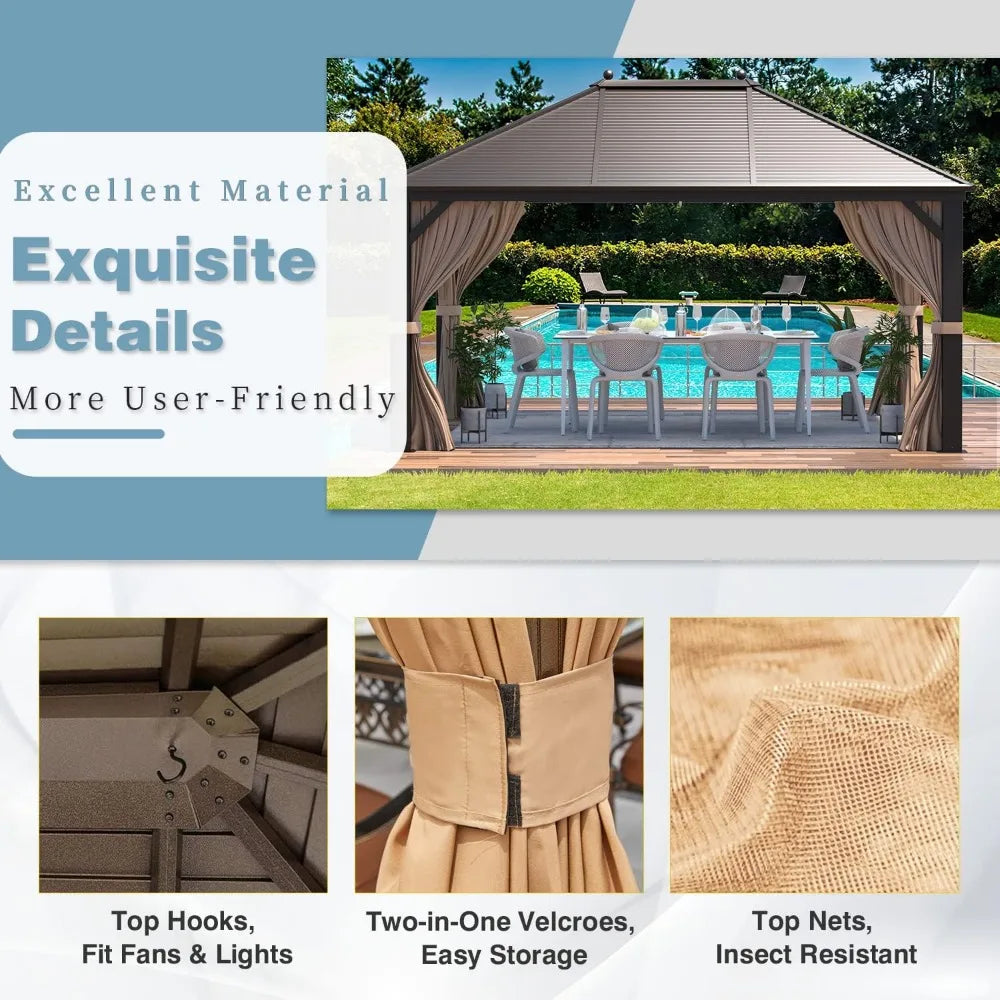 10x13ft Hardtop Gazebo, Outdoor Galvanized Steel Canopy