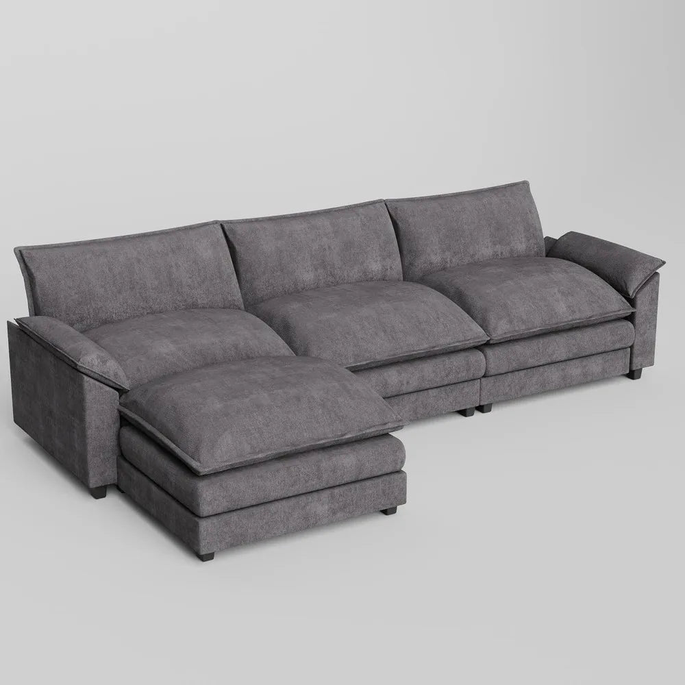 Modern Deep L-Shaped Sectional Sofa with Reversible Ottoman