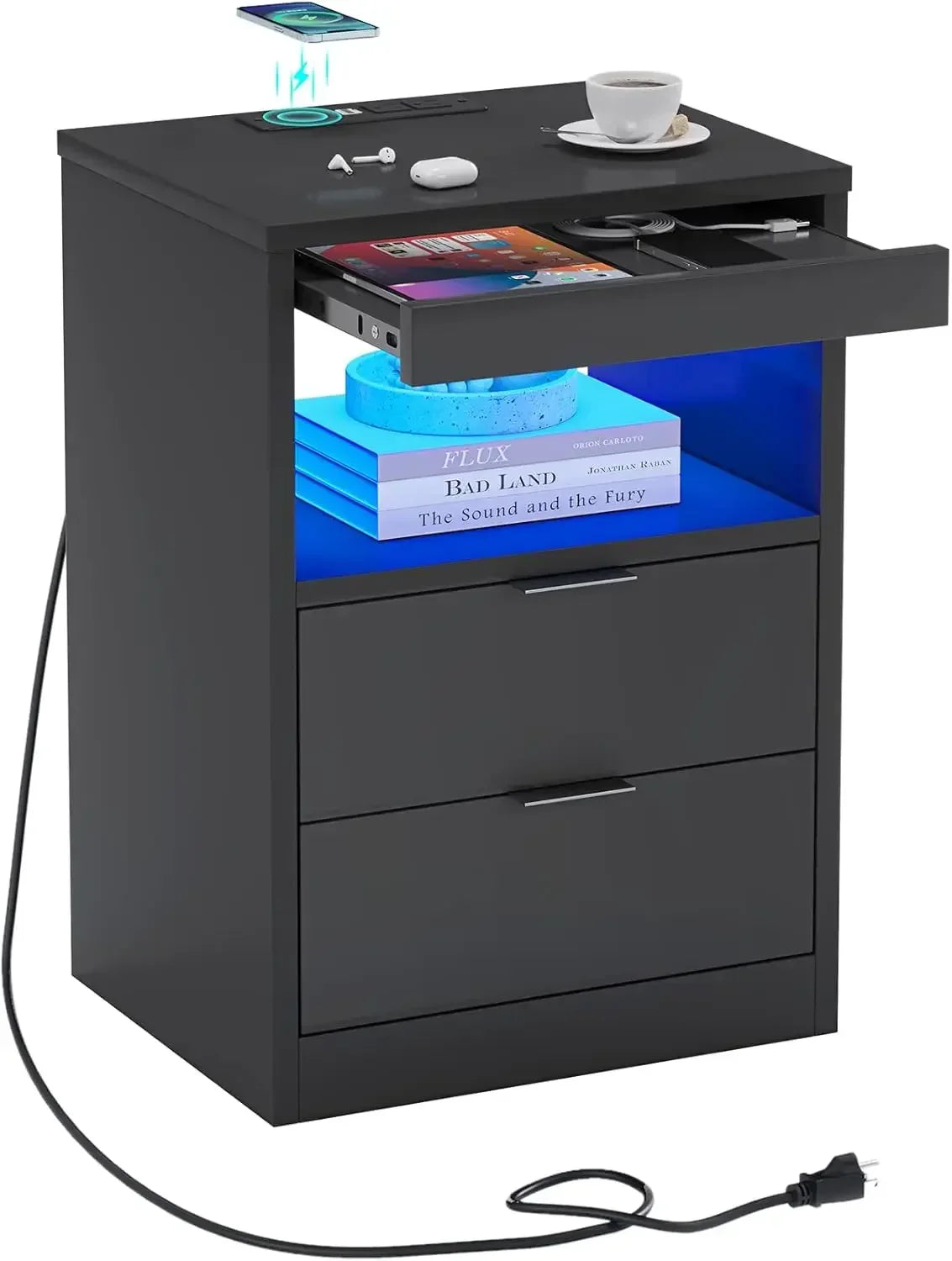 LED Nightstands with Wireless Charging Station