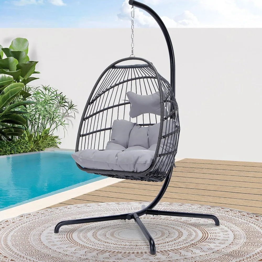 Hanging Egg Chair, Outdoor Patio Water-Resistant Wicker Swing
