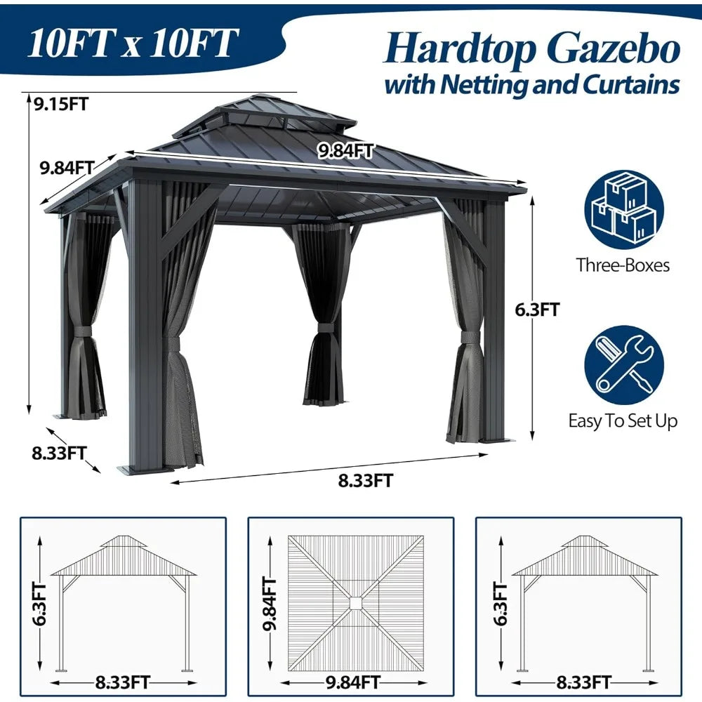 10' X 10' Galvanized Hardtop Gazebo - Heavy-Duty Double Roof