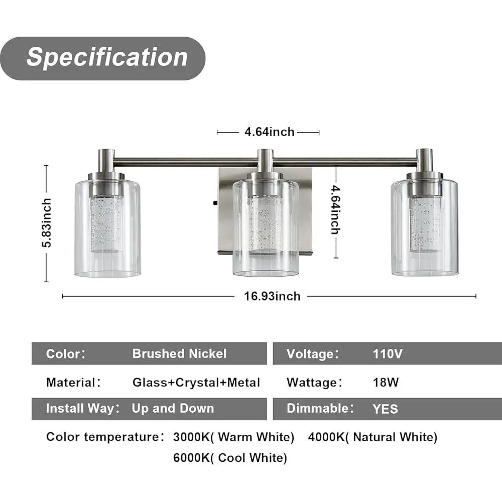 LED Bathroom Vanity Light Fixture Dimmable, Brushed Nickel