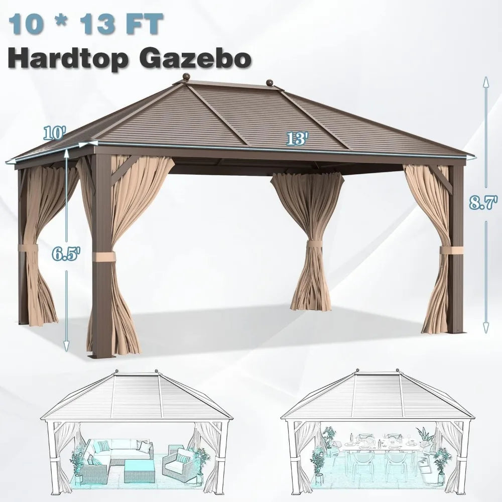 10x13ft Hardtop Gazebo, Outdoor Galvanized Steel Canopy
