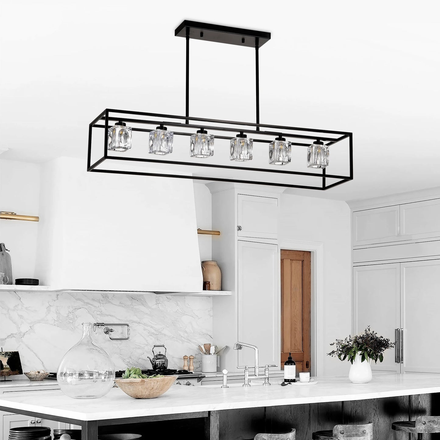 6-Light Modern Farmhouse Crystal Pendant Light Fixture