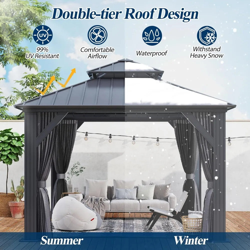 10' X 10' Galvanized Hardtop Gazebo - Heavy-Duty Double Roof