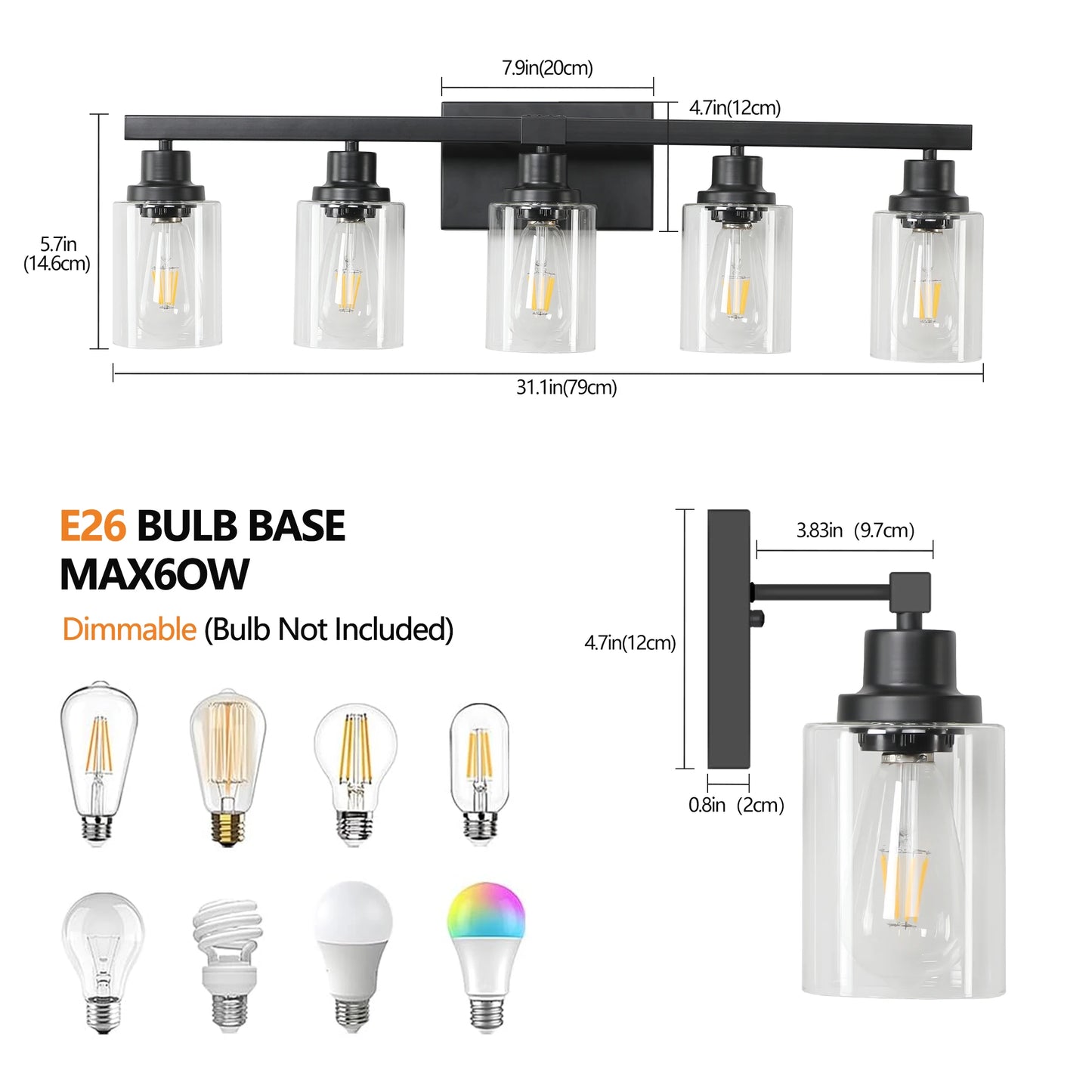 5-Light Farmhouse Vanity Light Fixture