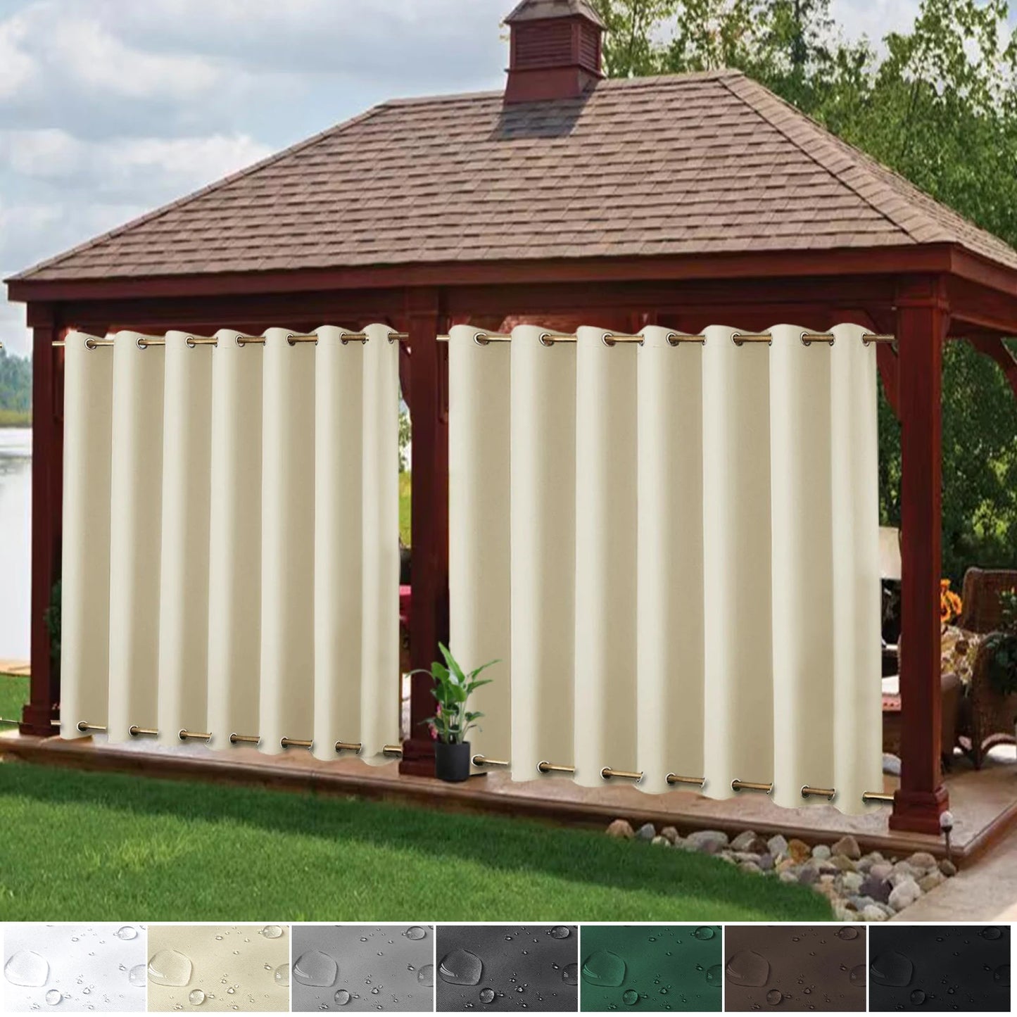XL Outdoor Waterproof & Windproof Blackout Curtains with Top and Bottom Grommets