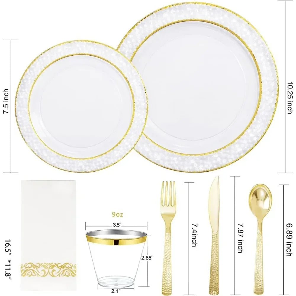 350-pc Gold Disposable Dinnerware