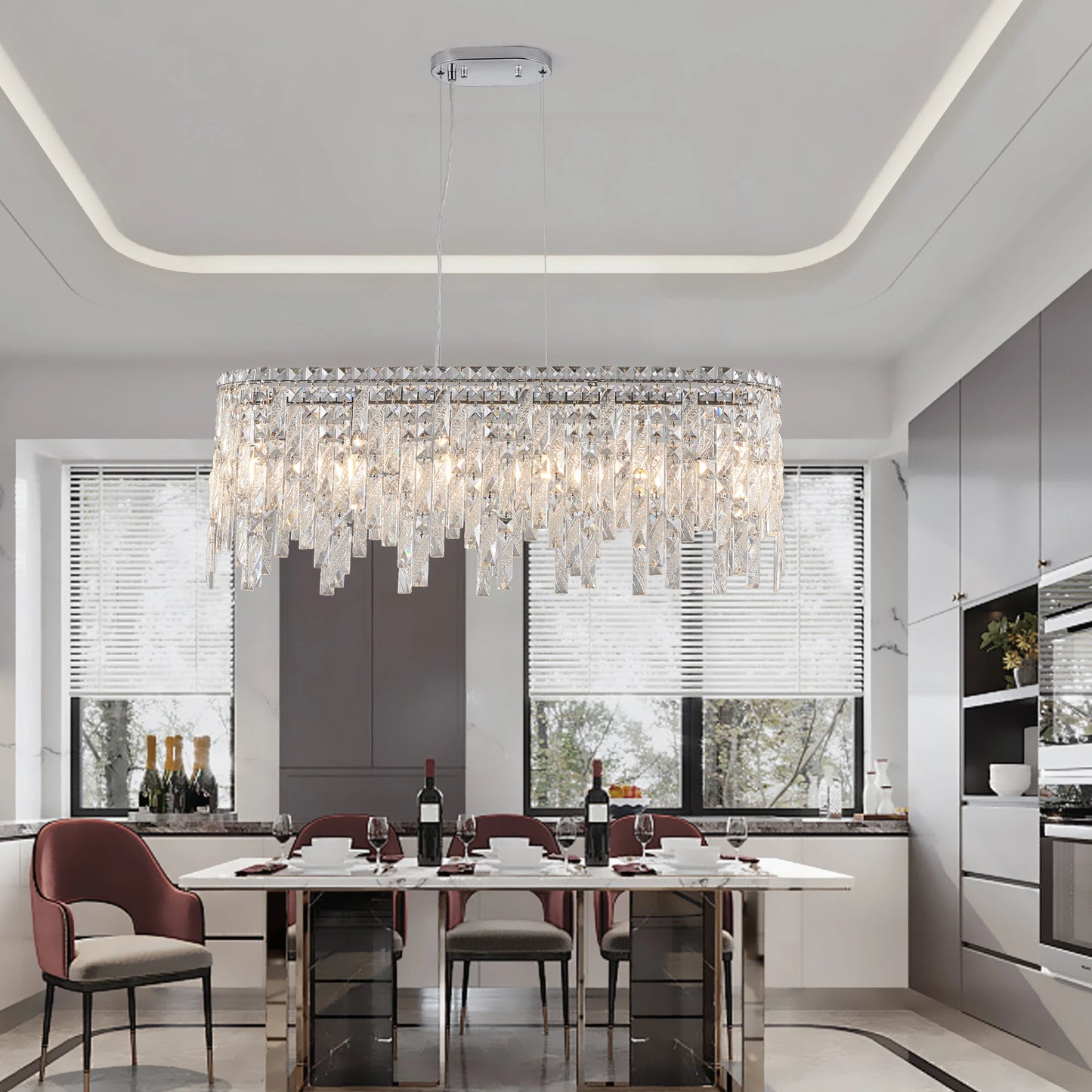 35“ Modern Crystal Chandelier/Pendant Light