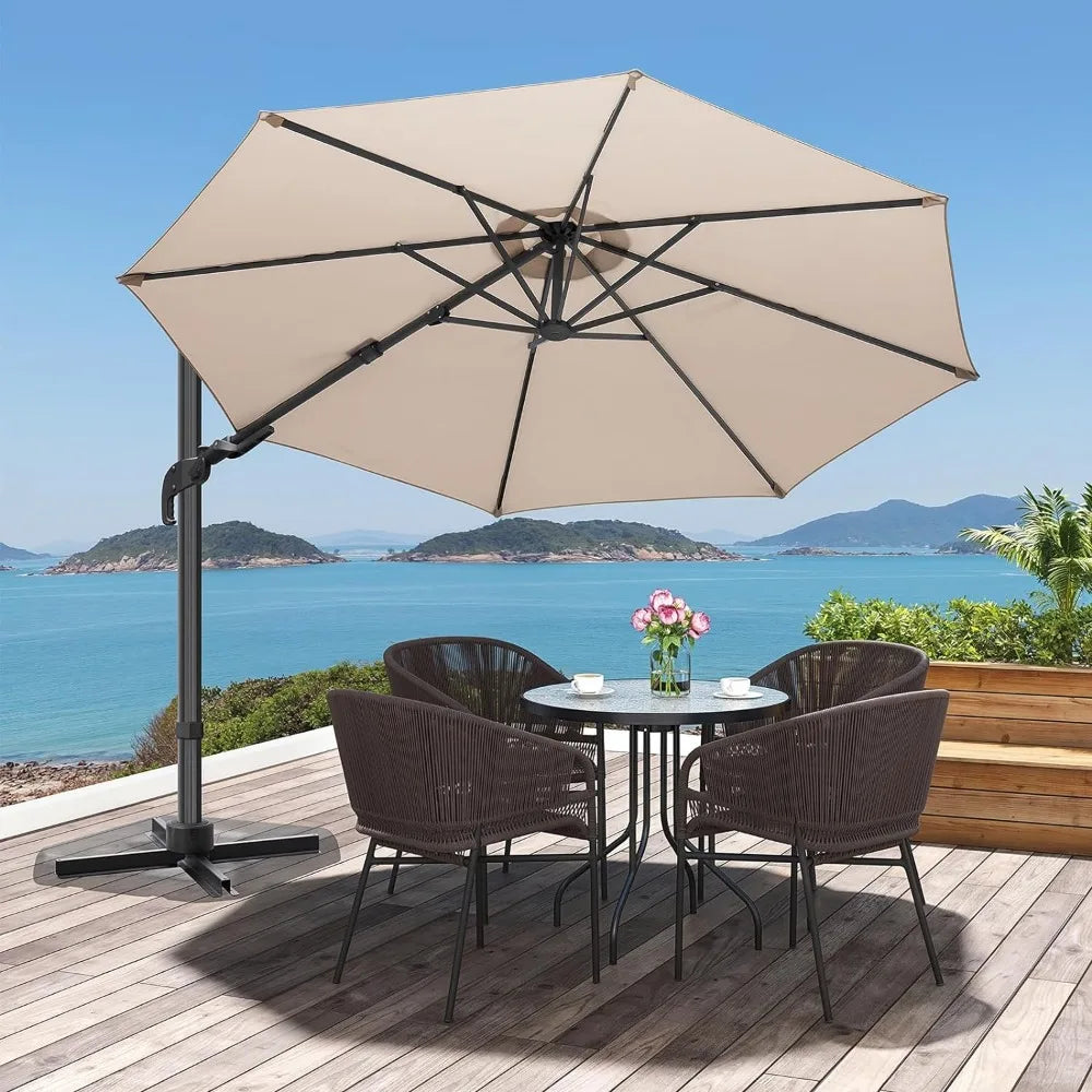 10 Feet Umbrella, Cantilever Round Umbrella, Swivel Handle Tilt Windproof Umbrella