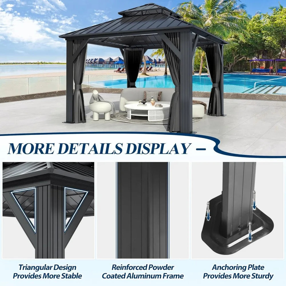 10' X 10' Galvanized Hardtop Gazebo - Heavy-Duty Double Roof