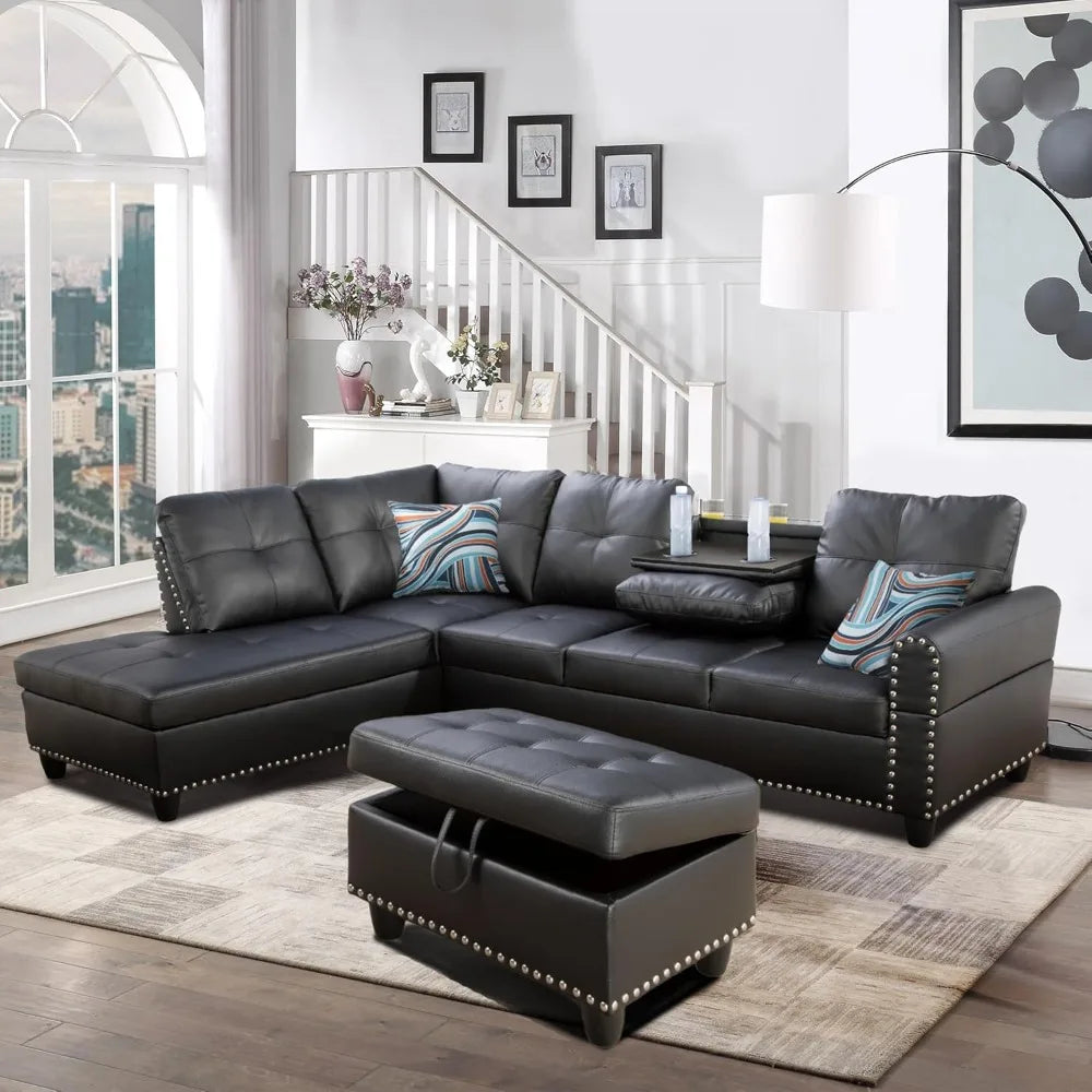 L Shaped Modern Sectional Sofa with Ottoman and Chaise
