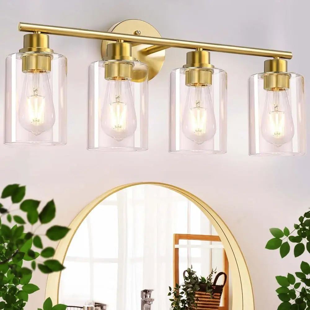 4-Light Brushed Gold Bathroom Vanity Light Fixtures