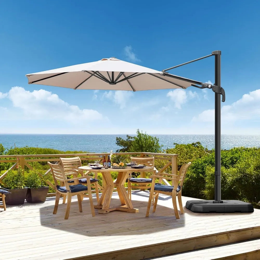 10 Feet Umbrella, Cantilever Round Umbrella, Swivel Handle Tilt Windproof Umbrella