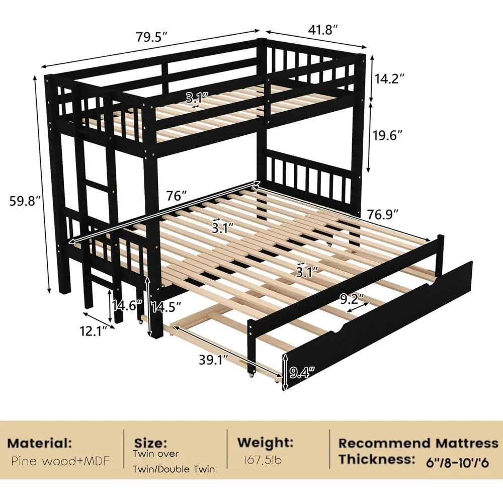 Twin Over King Bunk Beds with Trundle