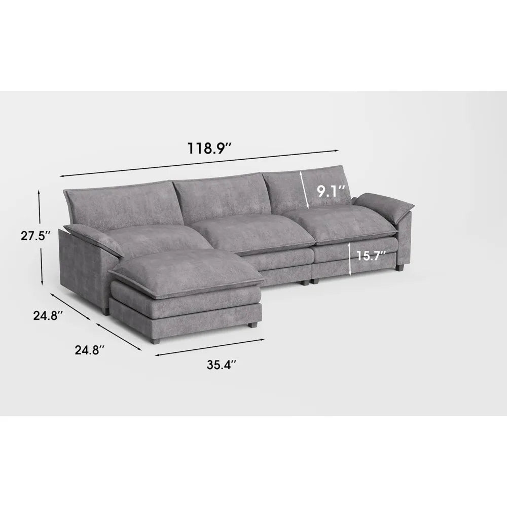 Modern Deep L-Shaped Sectional Sofa with Reversible Ottoman