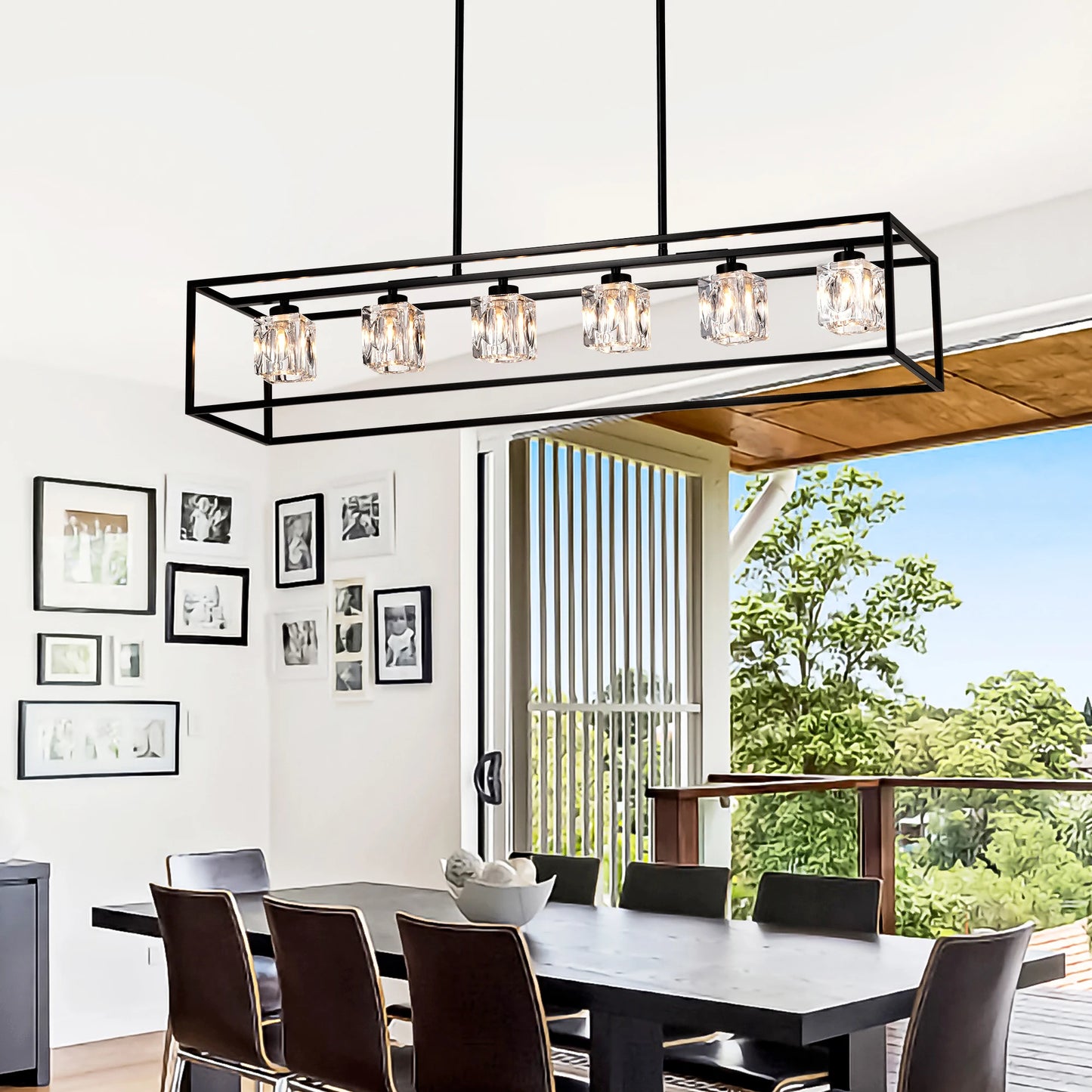 6-Light Modern Farmhouse Crystal Pendant Light Fixture