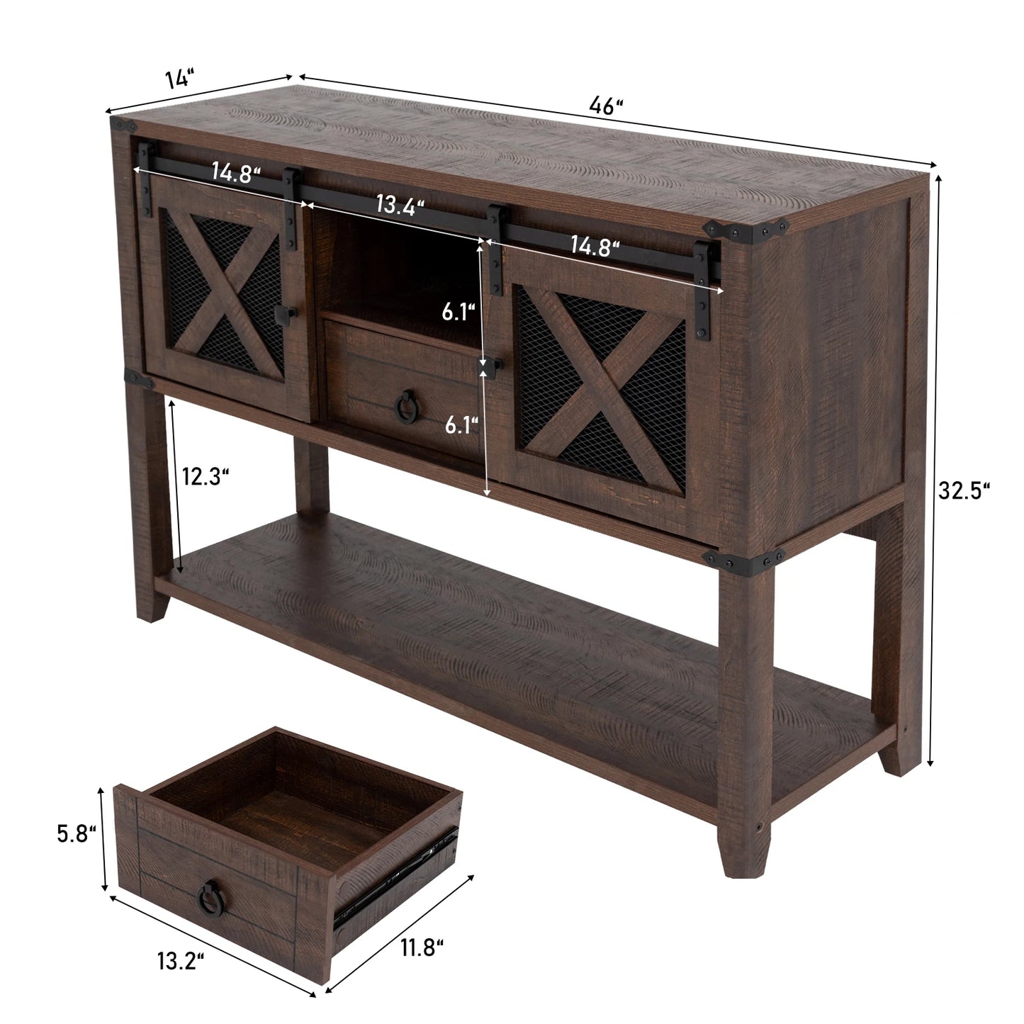 Farmhouse Entryway Table, Large Storage Console, Wood Accent Table