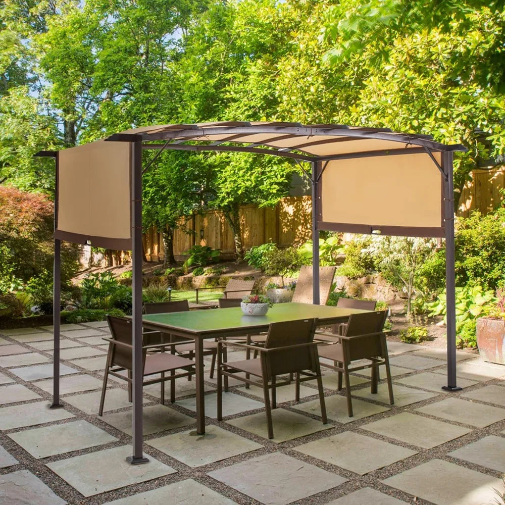 9' x 12' Outdoor Metal Pergola with Retractable Awning for Shade