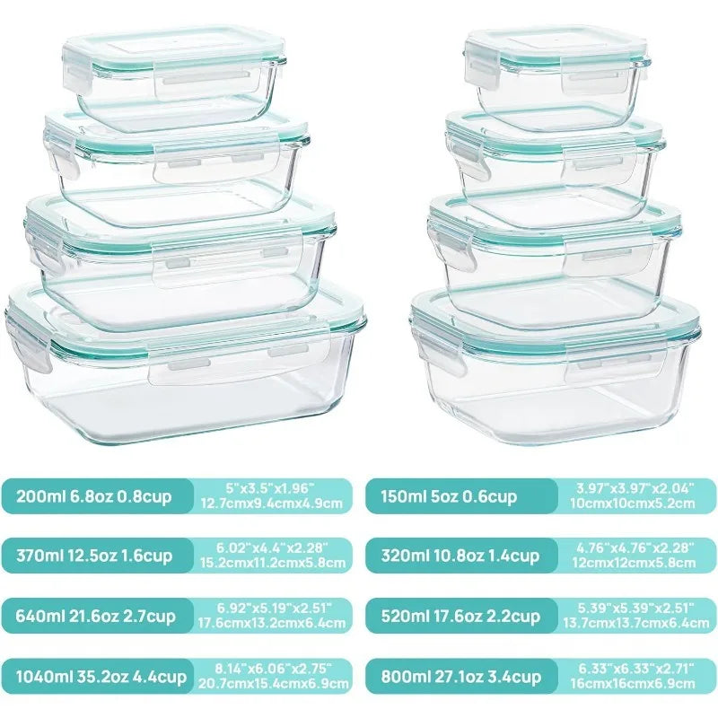 Glass Food Storage Containers, 8-pc set, Meal Prep