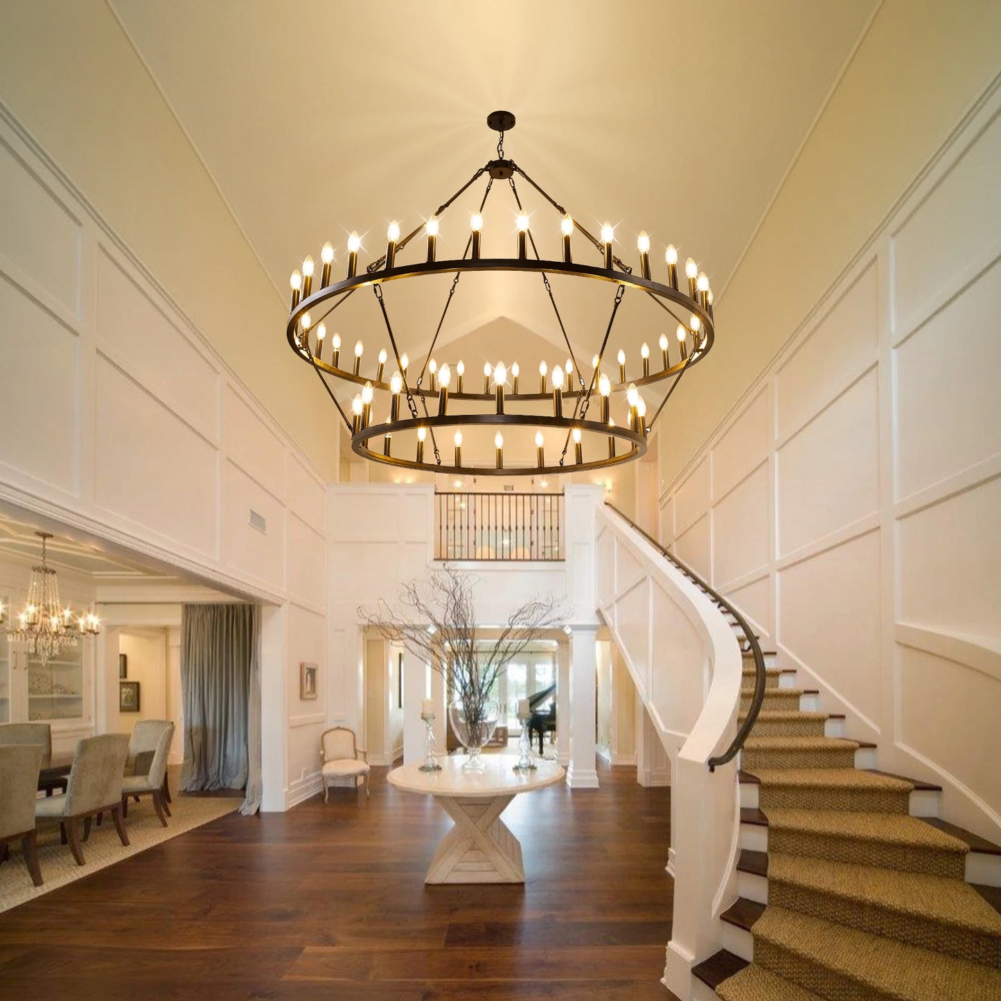Rustic Modern Farmhouse Wagon Wheel 2-Tier Chandelier