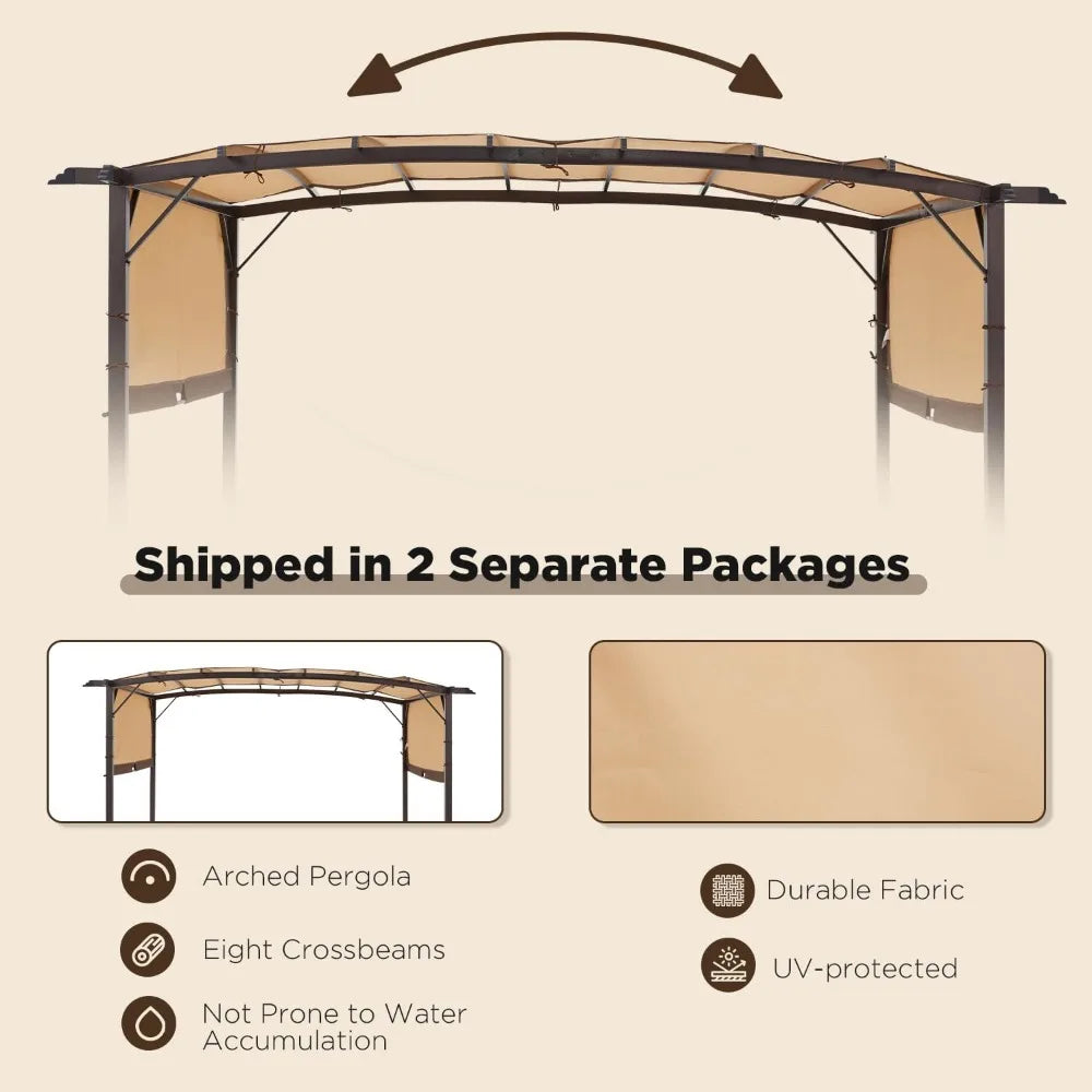 9' x 12' Outdoor Metal Pergola with Retractable Awning for Shade