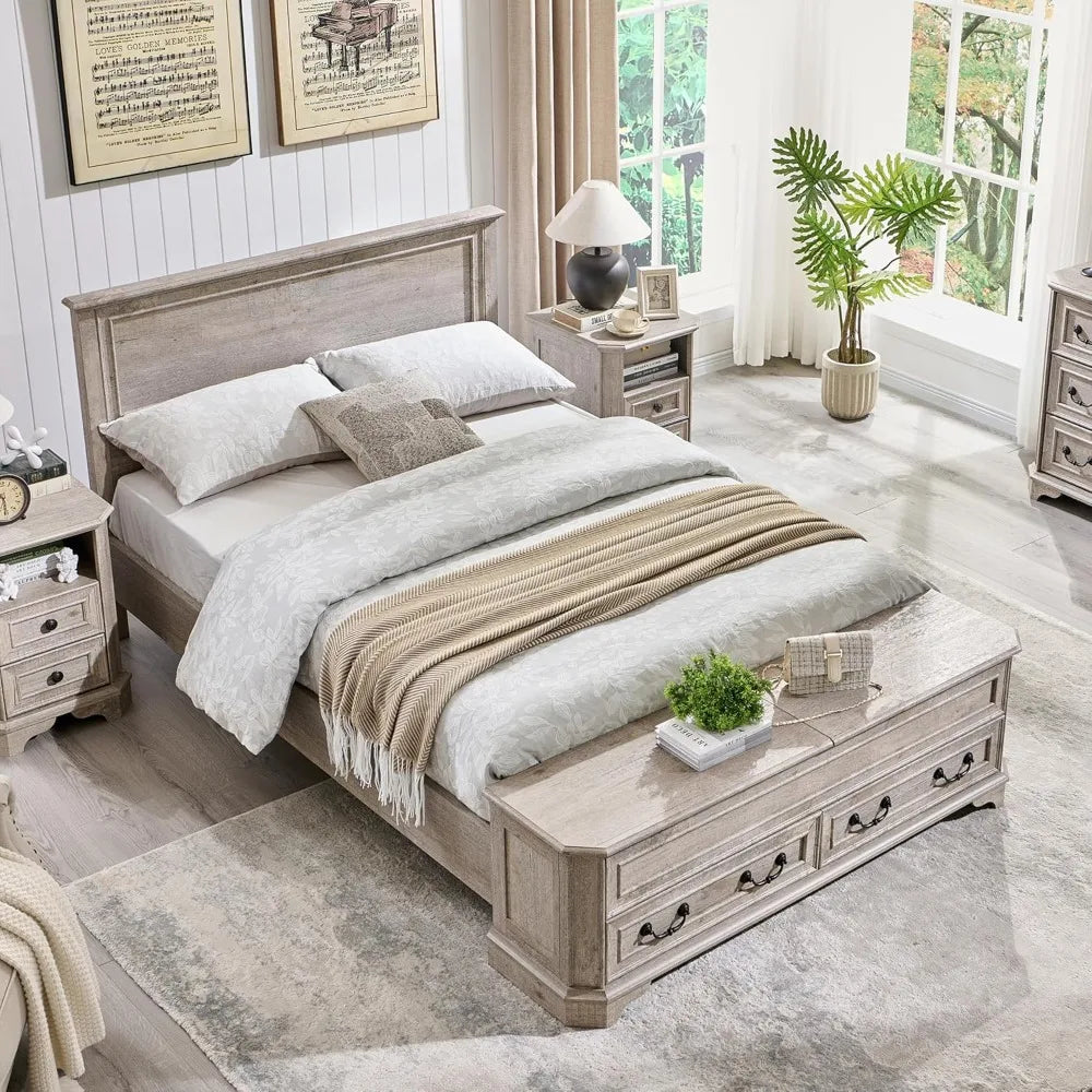 Farmhouse Bed Frame with Storage Bench