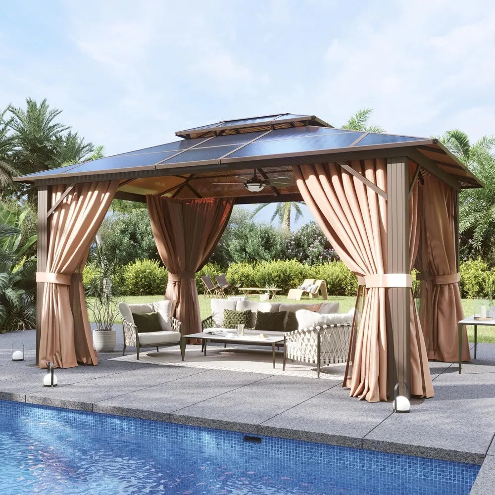 10'x12' Hardtop Gazebo, Aluminum Frame Permanent Pavilion