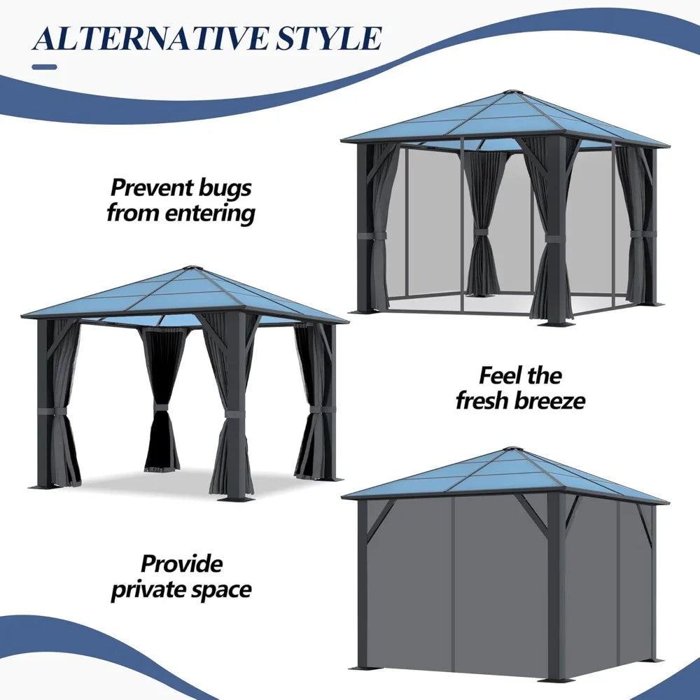 10'x10' Hardtop Gazebo with Translucent Roof, Garden Tent