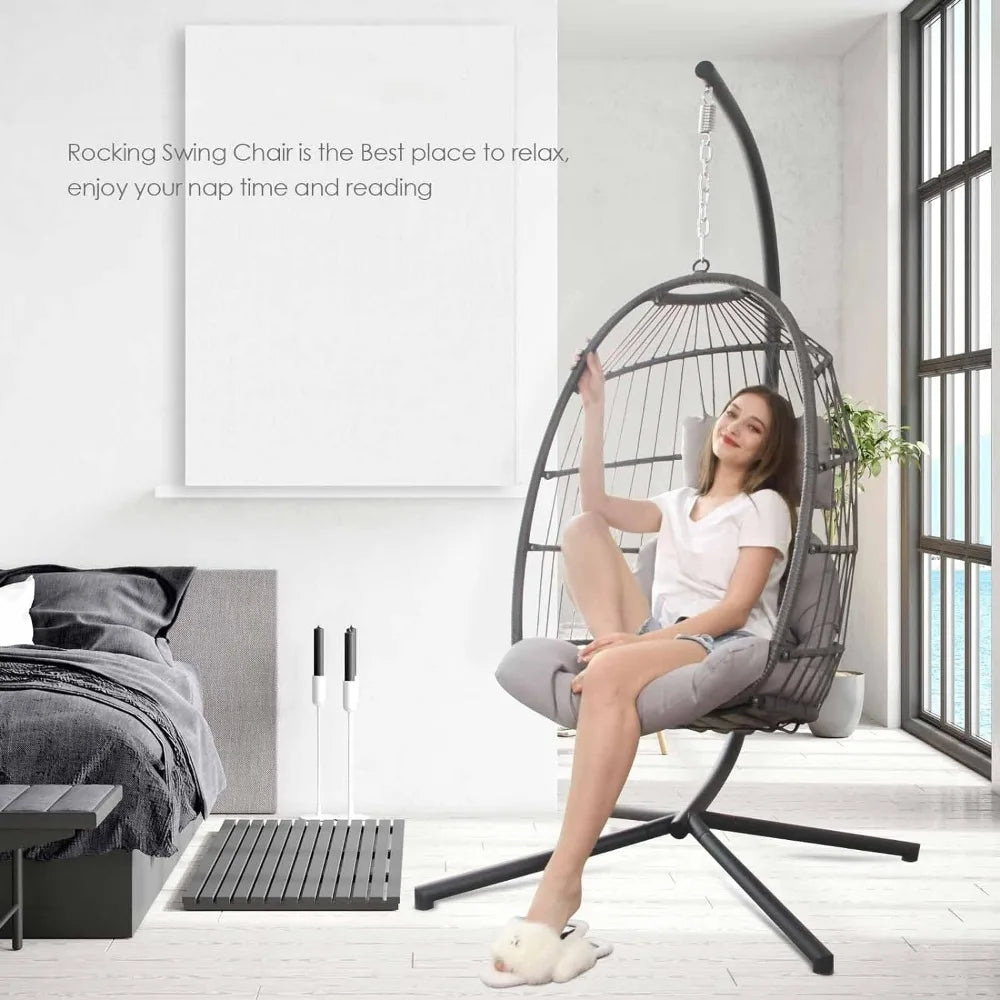 Hanging Egg Chair, Outdoor Patio Water-Resistant Wicker Swing