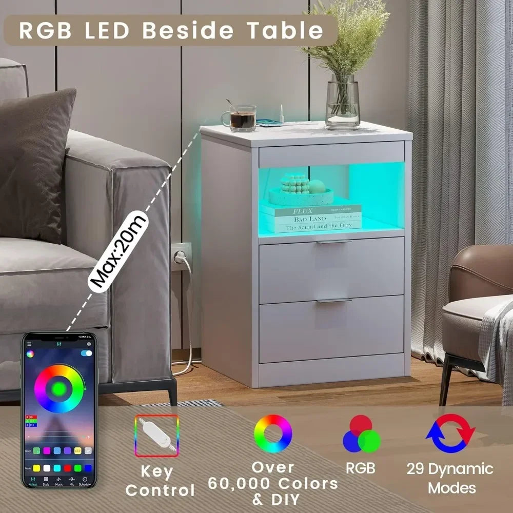 LED Nightstands with Wireless Charging Station