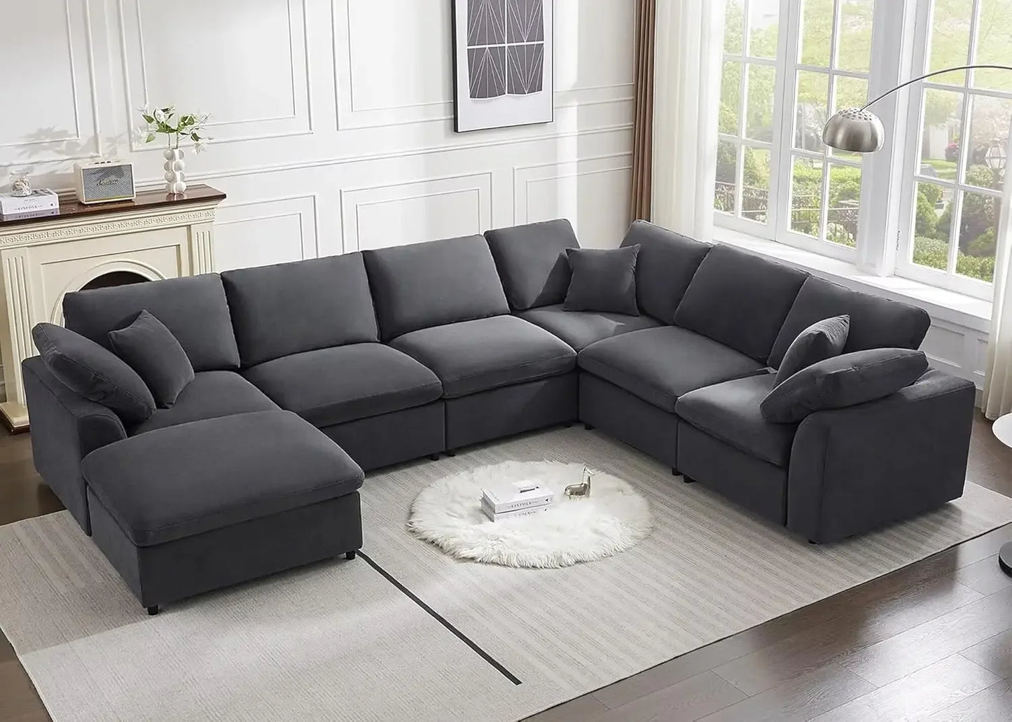 Oversized Modular Sectional Sofa with Movable Ottoman