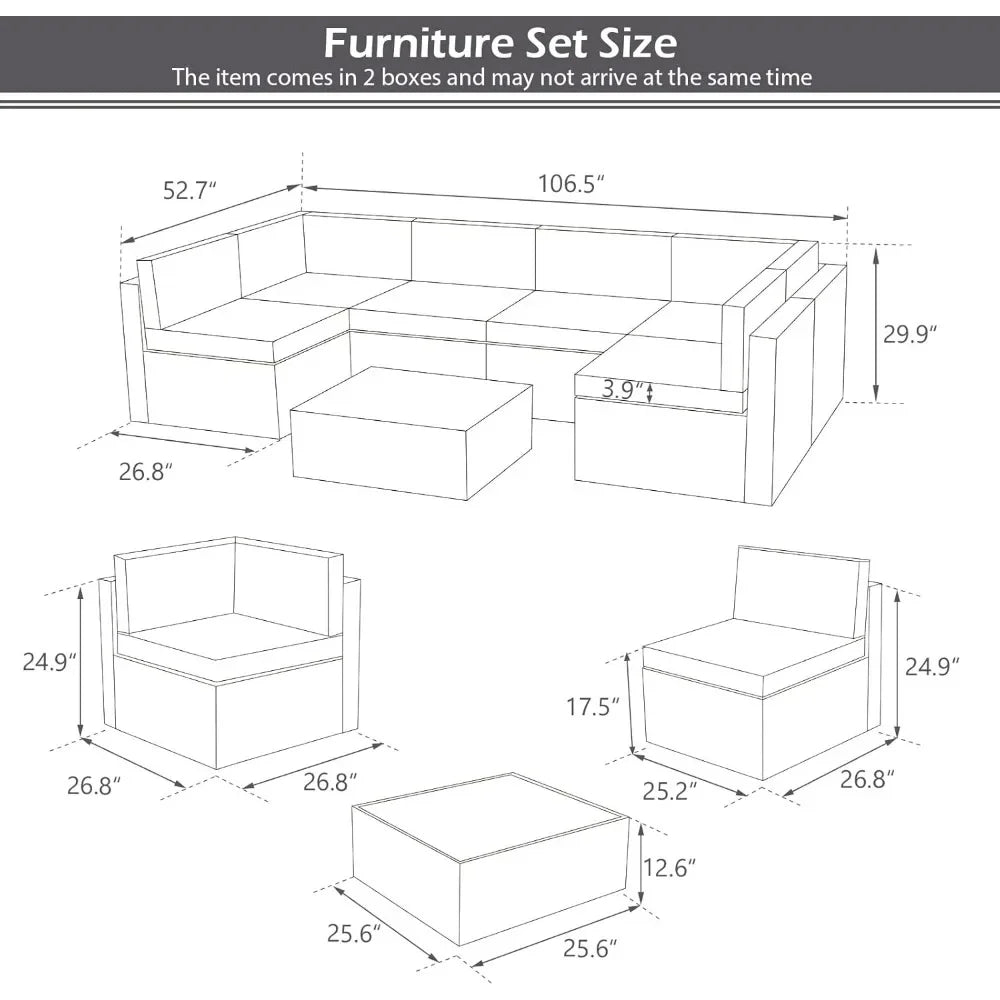 Outdoor Grey Wicker Patio Furniture, Sectional with Chairs and Cushions