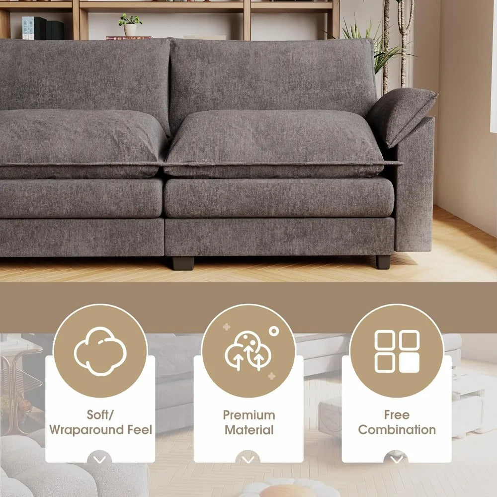 Modern Deep L-Shaped Sectional Sofa with Reversible Ottoman