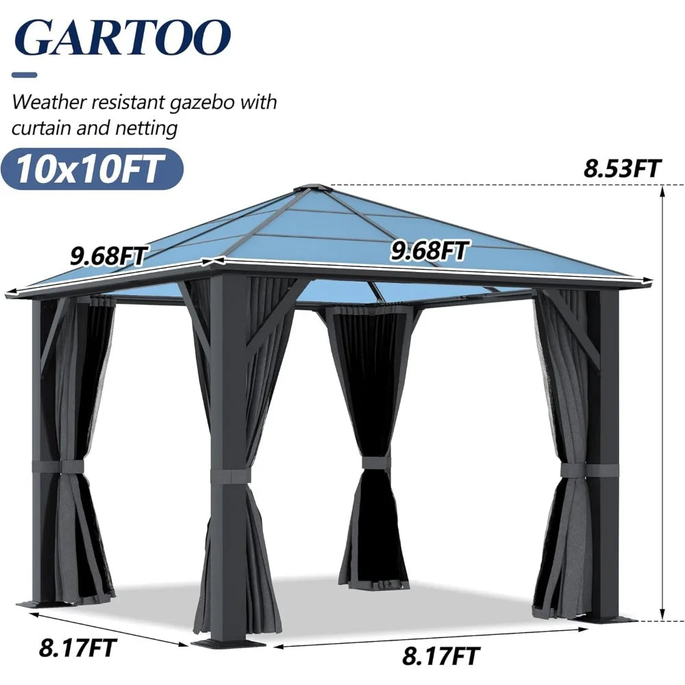 10'x10' Hardtop Gazebo with Translucent Roof, Garden Tent