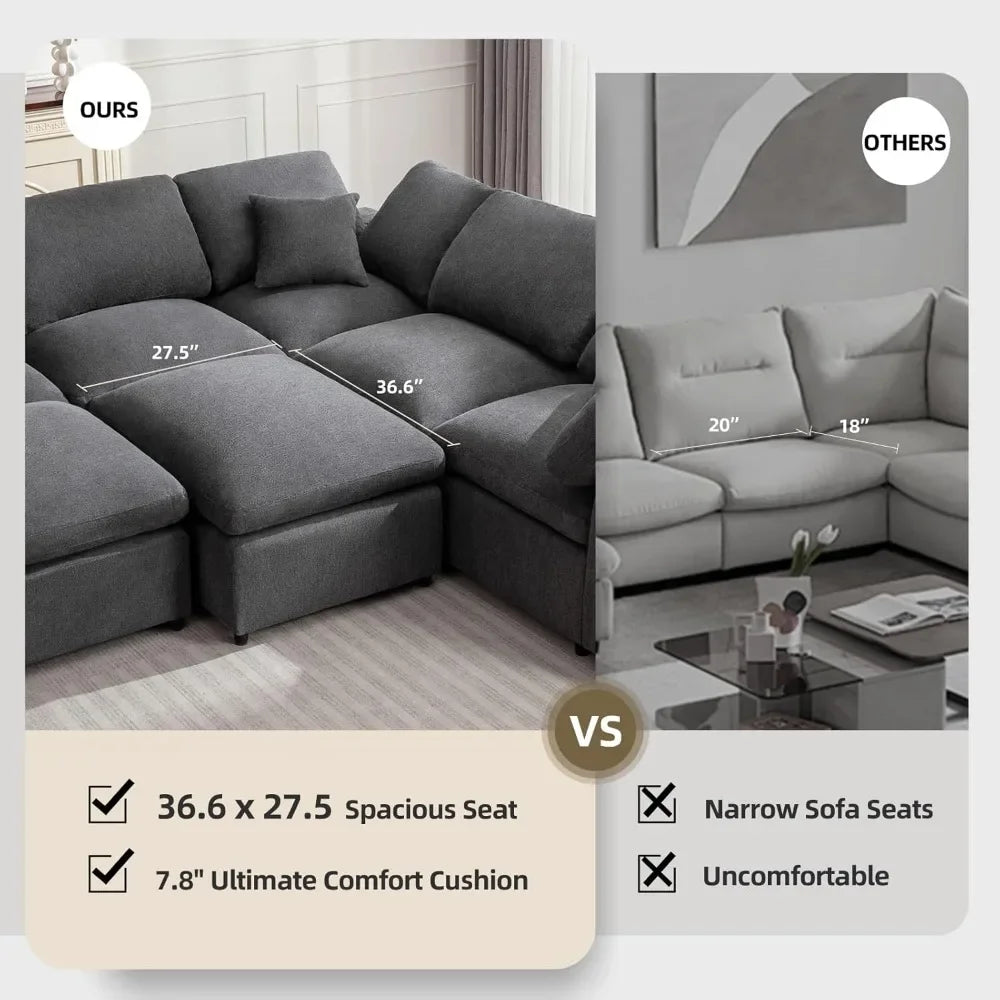 Oversized Modular Sectional Sofa with Movable Ottoman