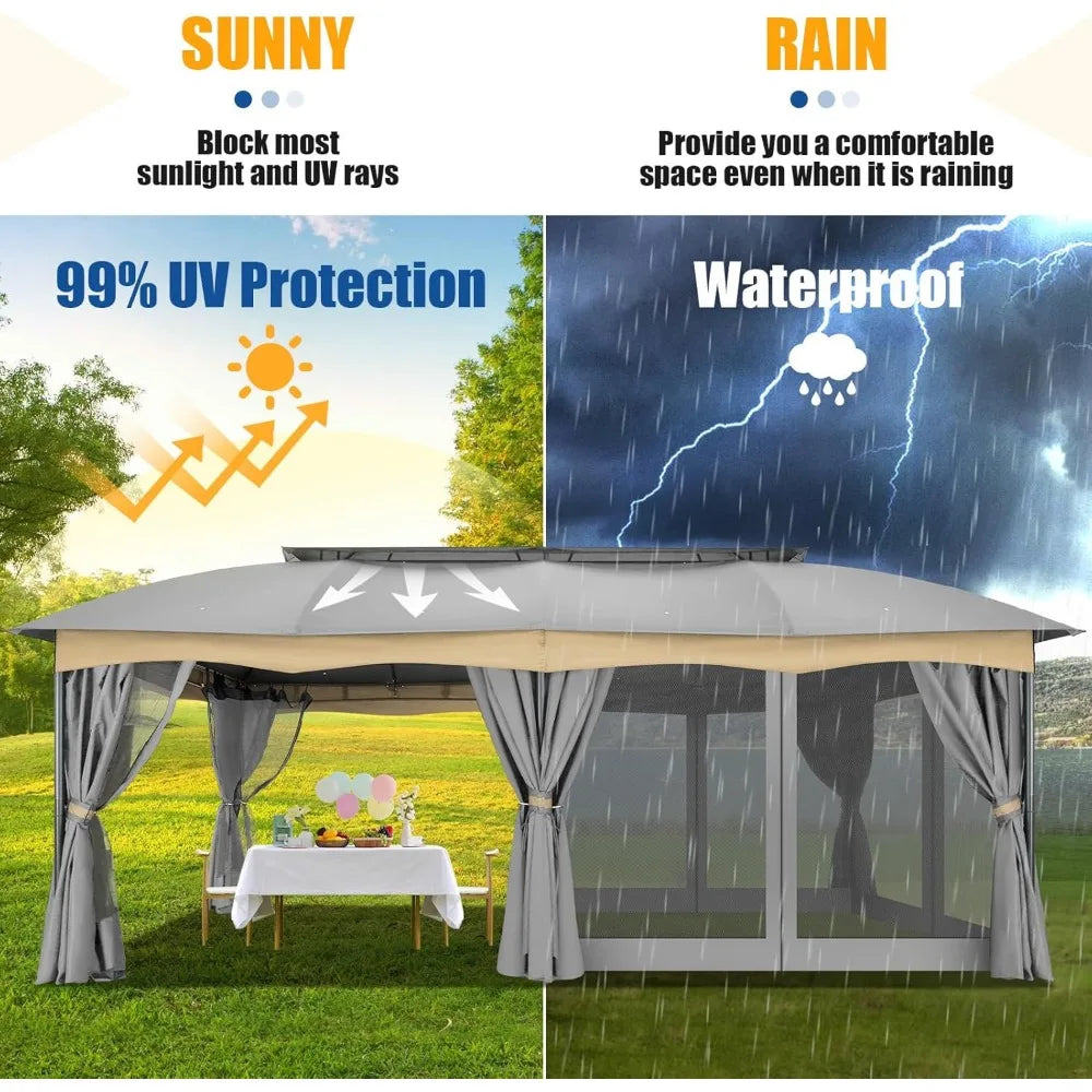 Outdoor Double Ventilated Arc Roof Metal Frame Gazebo