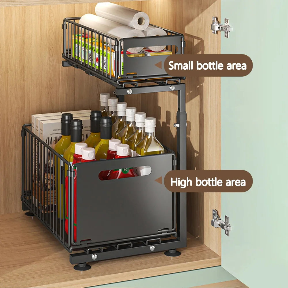 2 Tier Pull Out Spice Rack, Kitchen Cabinet Organizer