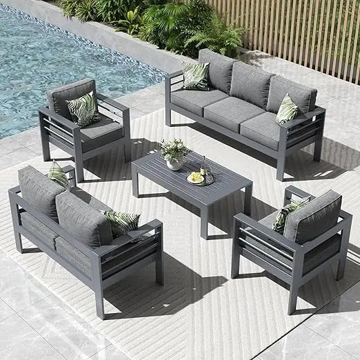 Modern Outdoor Aluminum Patio Sectional with Table
