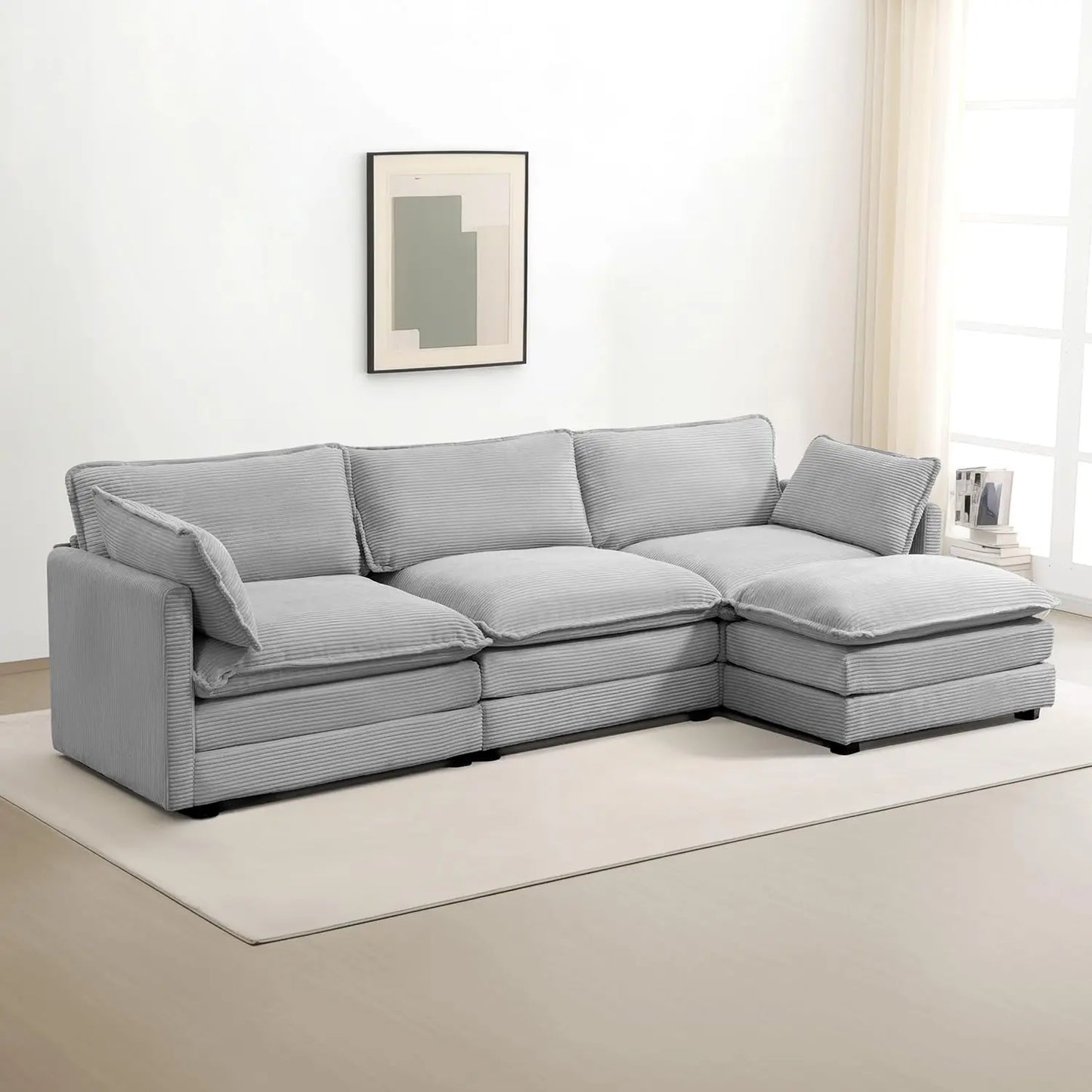 Oversized Modular L-Shaped Sectional Sofa with Ottoman