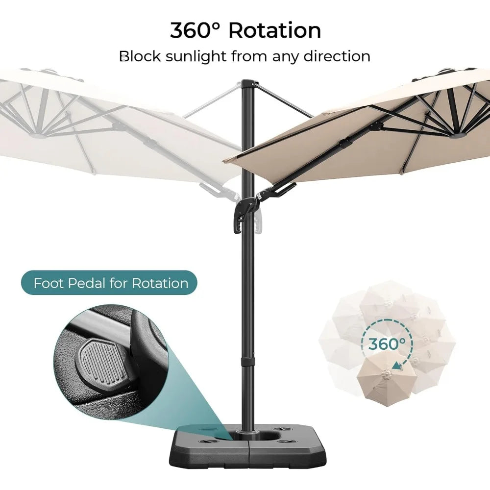 10 Feet Umbrella, Cantilever Round Umbrella, Swivel Handle Tilt Windproof Umbrella