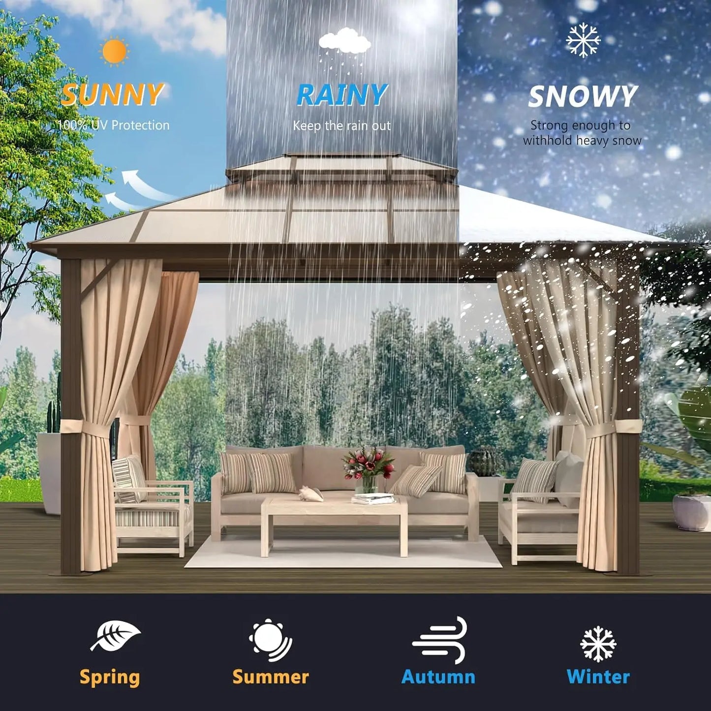 10'x12' Hardtop Double Roof Gazebo, Aluminum Frame Permanent Pavilion