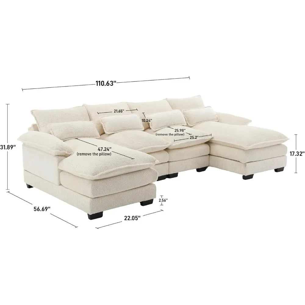 U-Shaped Modern Modular Sectional Couch With Sleeper Sofa