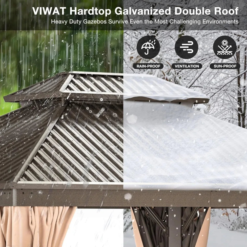 10x12 FT Hardtop Gazebo with Aluminum Frame, Galvanized Steel Double Roof