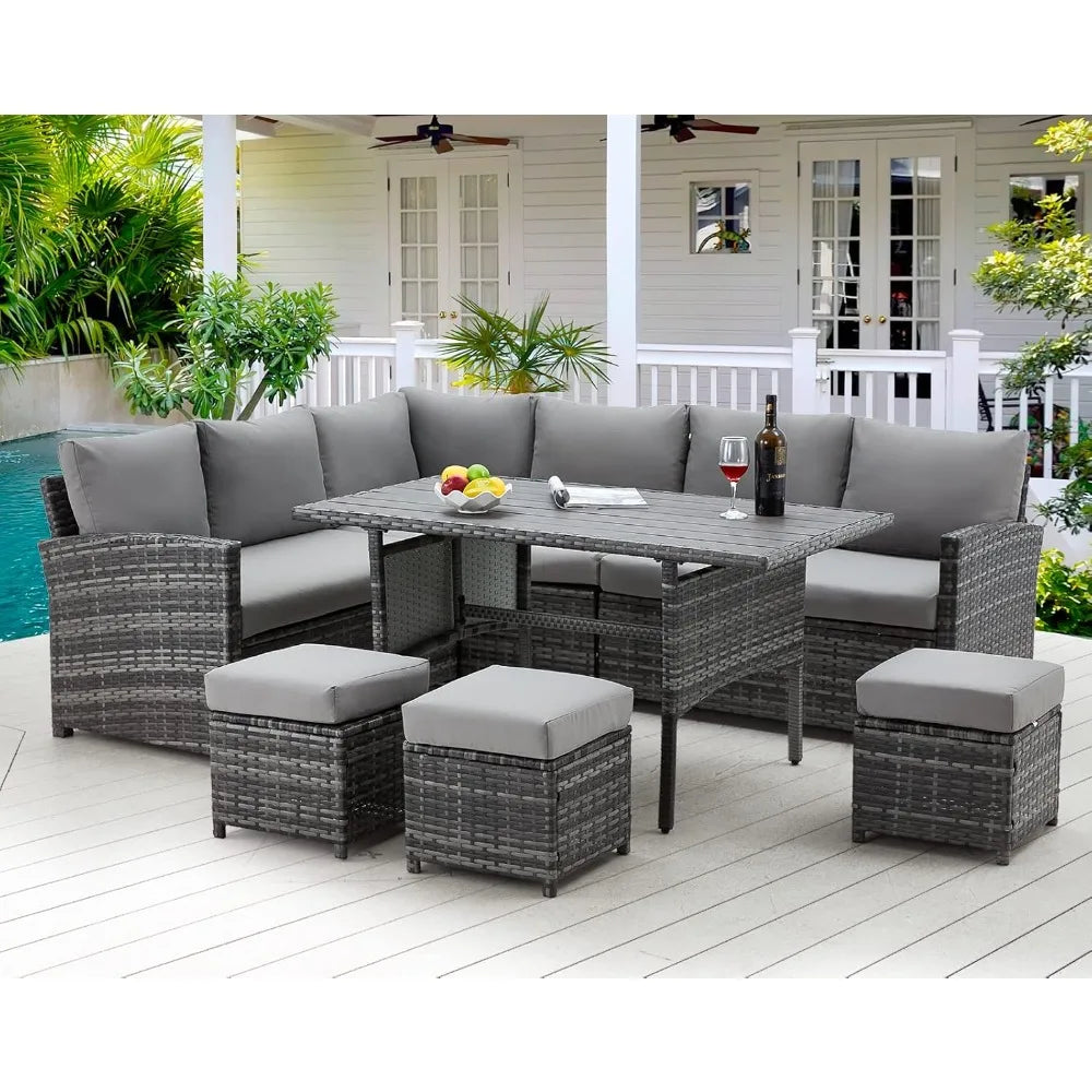 7 Piece Outdoor Patio with Table & Chair With Ottoman